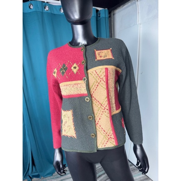 Koret Petites Sweaters - Koret Petites Wool Cardigan Patchwork Button Front Long‎ Sleeve Womens